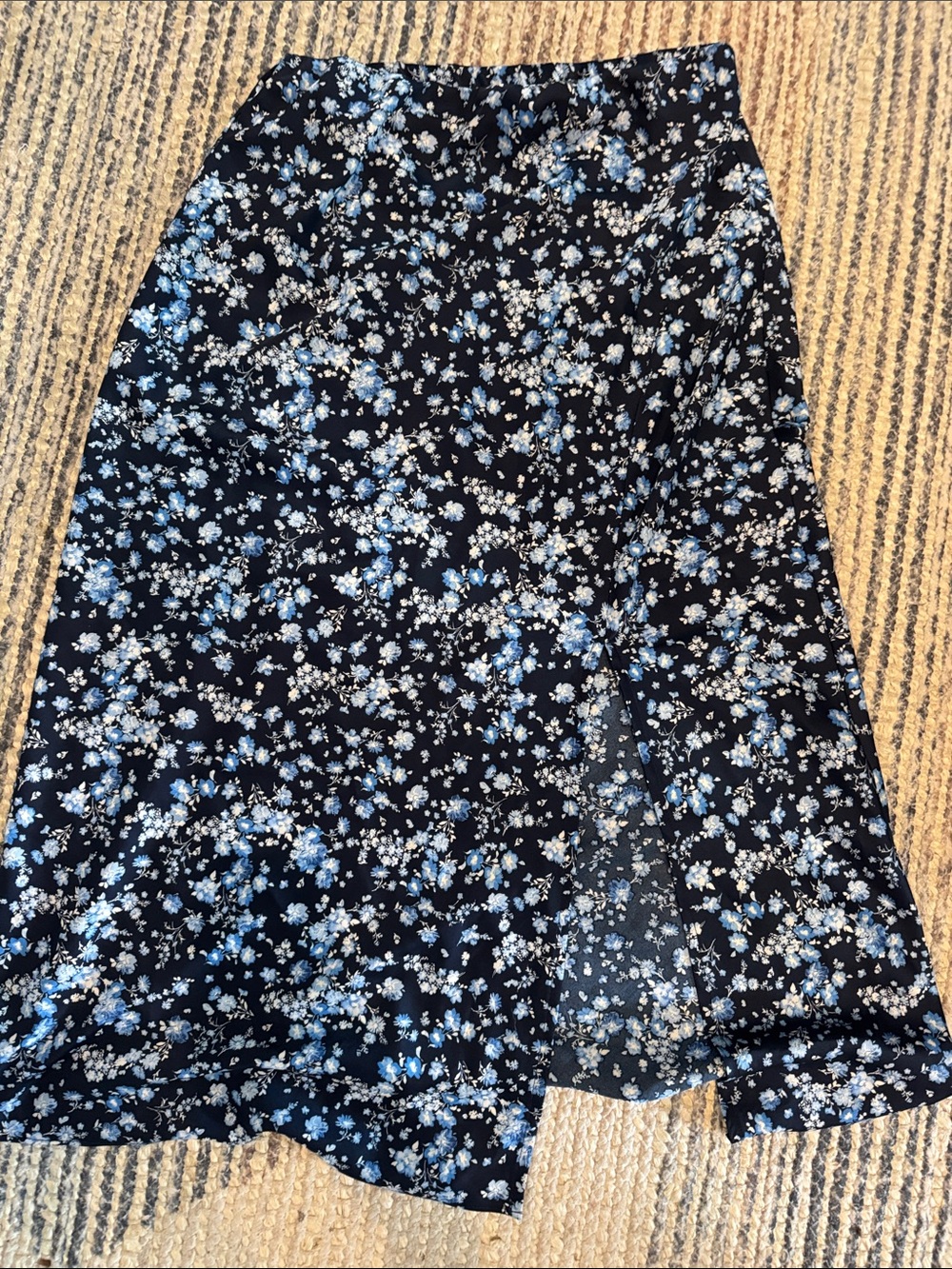 Floral Midi Skirt in Navy and Light Blue